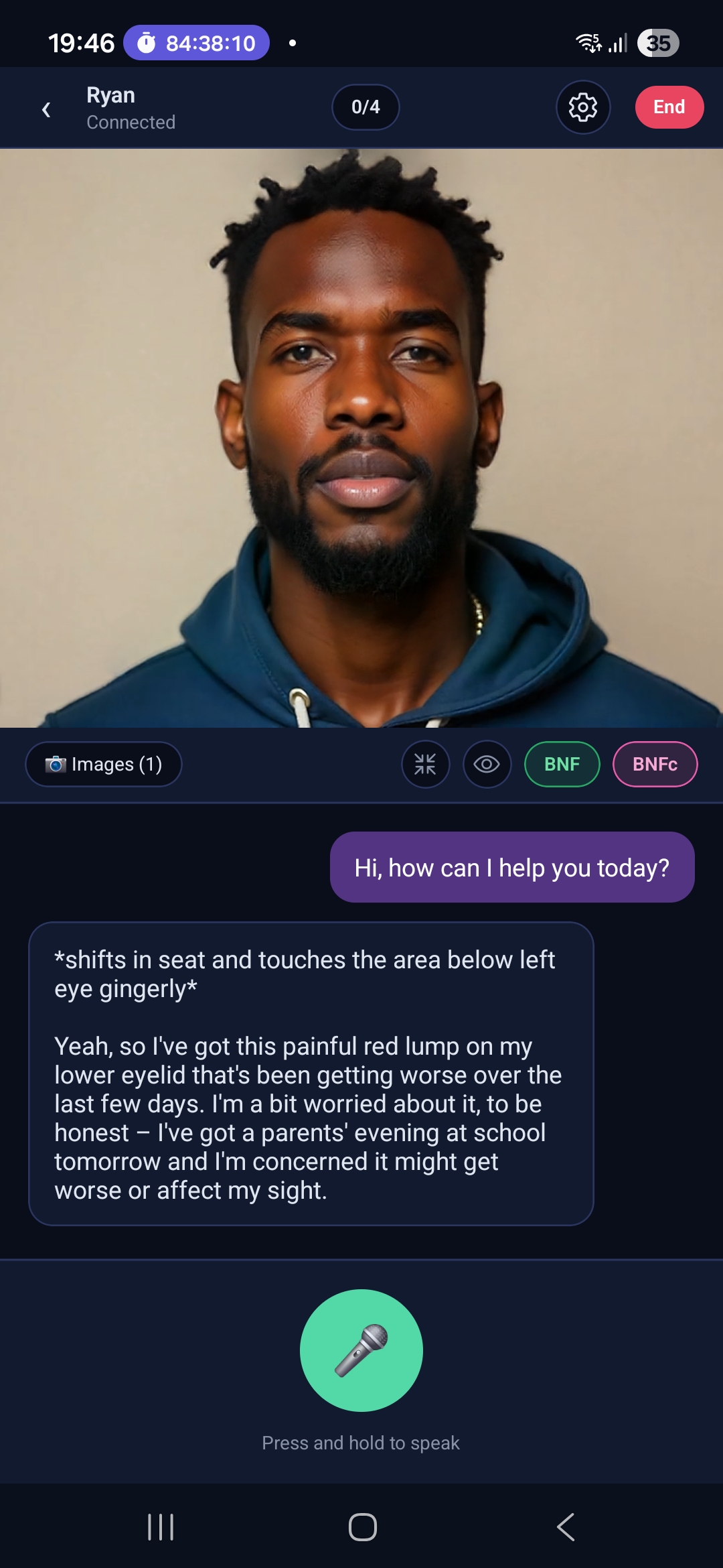 Consult AI mobile app — active consultation in progress